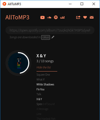 AlltoMP3でSpotify音楽を変換